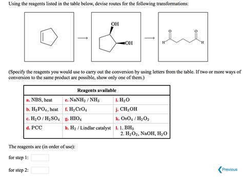 Solved Using The Reagents Listed In The Table Below Devise Chegg