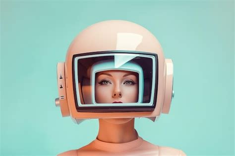 Retrato Surrealista De Una Chica Con Un Casco Futurista En Forma De