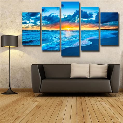 Pcs Frameless River Blue Clouds Sunset Seascape Picture Print