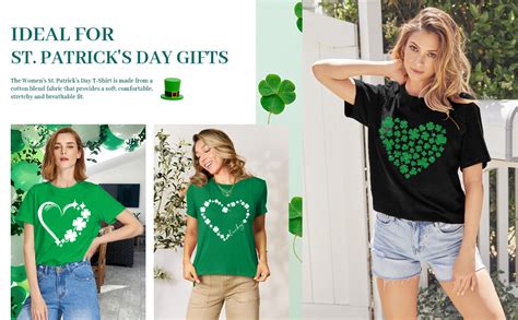 Hohololo St Patricks Day T Shirt Lucky Irish Shamrock Shirt For Women