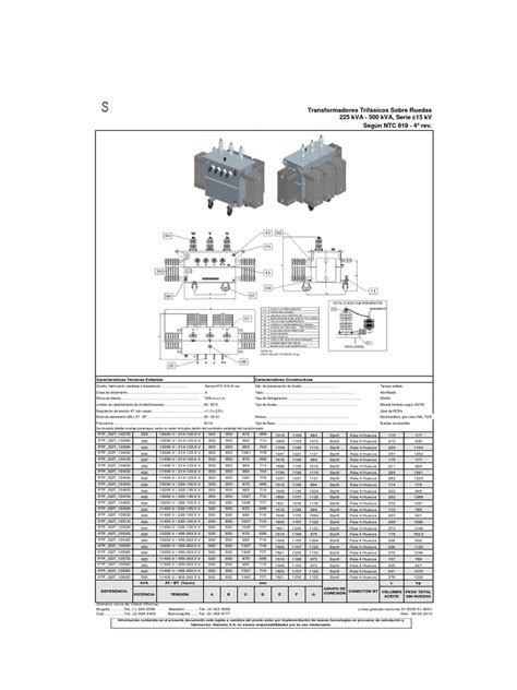 Ficha Tecn Trafo 225 500 Pdf Transformador Electrónica De Potencia