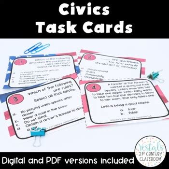 Civics Task Cards Digital PDF Included By Vestal S 21st Century