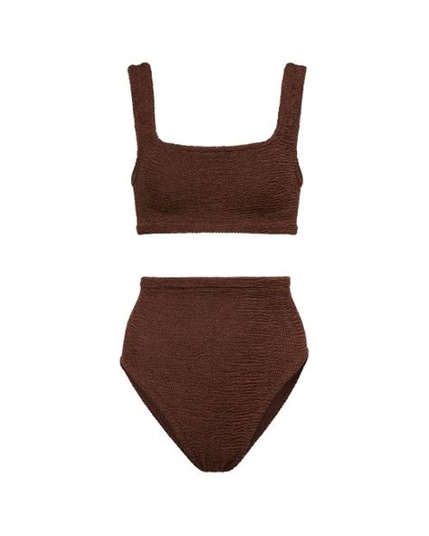 Hunza G Synthetic Patricia Crinkle Bikini In Brown Lyst UK