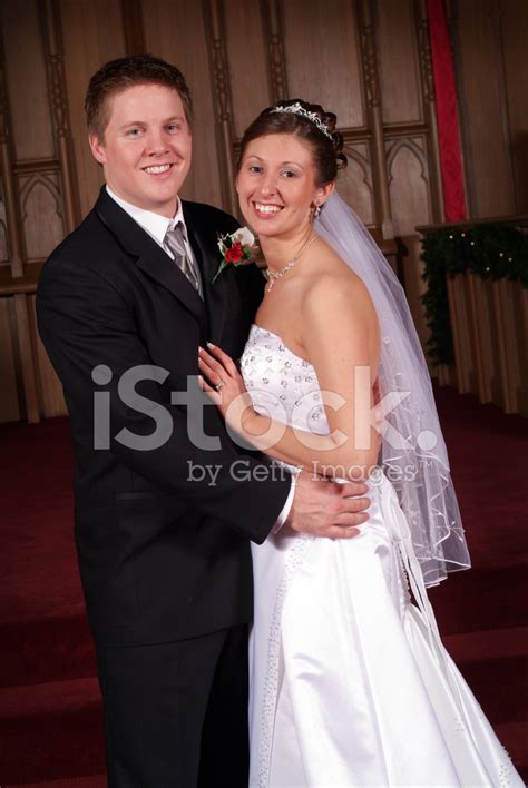 Happy Bride And Groom Hugging In The Church Stock Photo Royalty Free