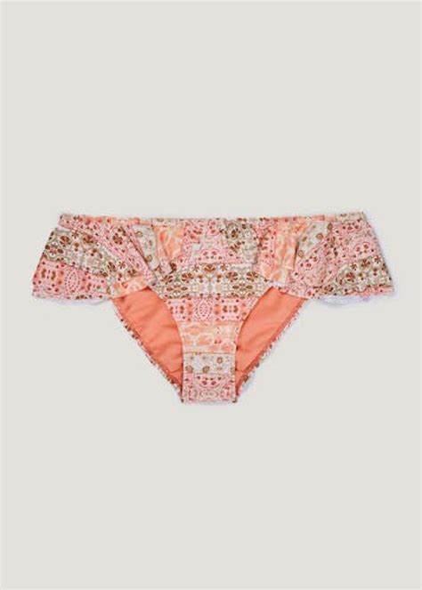 Coral Paisley Frill Side Bikini Briefs Womens