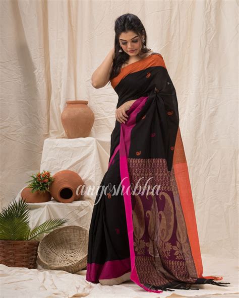 Black Cotton Tangail Festive Saree