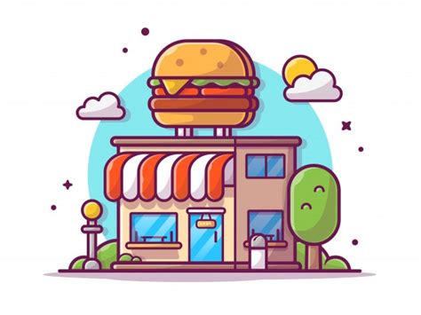 Premium Vector Burger Shop Fast Food Restaurant Building With Burger