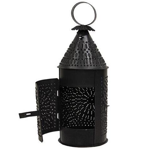 New Primitive Punched Tin Black Revere Lantern Candle Holder Lamp