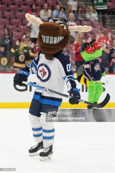 the Winnipeg Jets mascots skate after the mascot game during the NHL ...