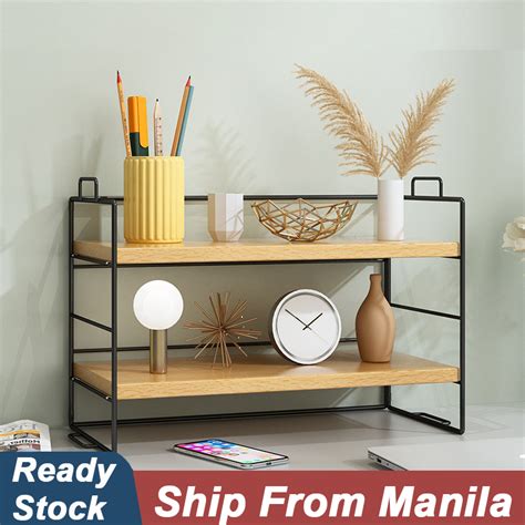 Desktop Organizer Rack Cabinet Desk Storage Shelf Office Home Wooden ...