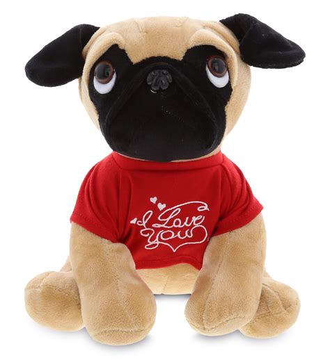 Dollibu I Love You Sitting Pug Dog Plush Cute Stuffed Animal With Red