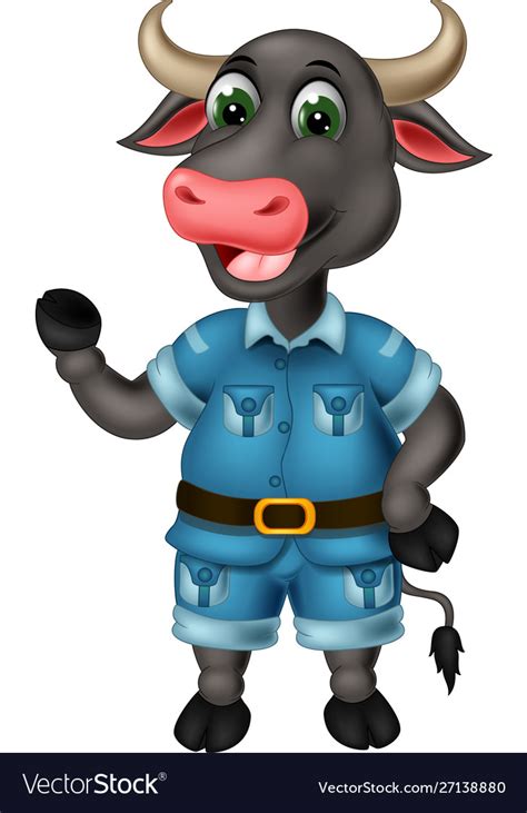 Funny grey black buffalo in blue uniform cartoon Vector Image