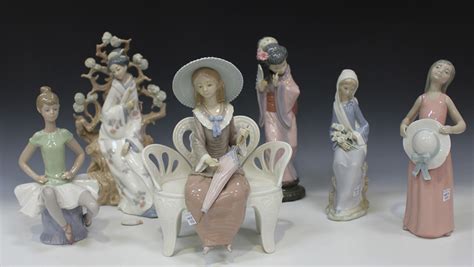 A Group Of Six Lladro Porcelain Figures Comprising Geisha No 4807