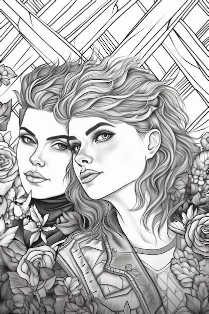 Premium Photo A Drawing Of Two Women With Flowers In Their Hair