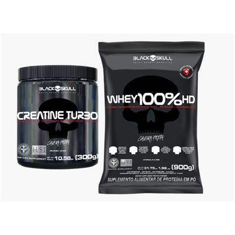 Kit 1x Whey 100 Hd Refil 900g Creatine Turbo 300g BlackSkull