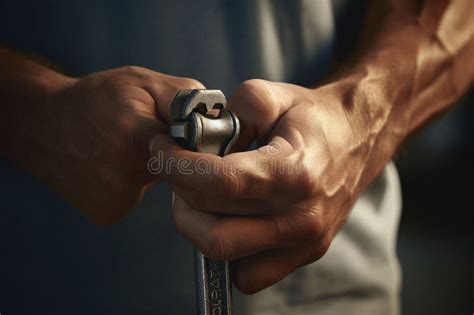 Closeup Of Hands Holding A Wrench Symbolizing Stock Illustration Illustration Of Naked Power