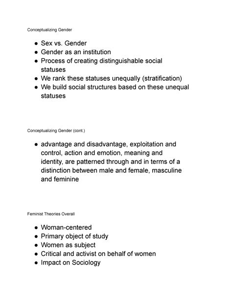 Introduction To Feminist Theory Part 1 Conceptualizing Gender Sex Vs