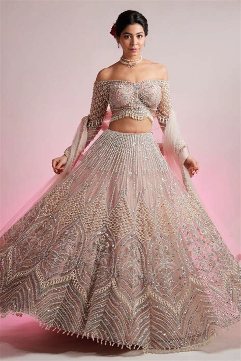 Buy Jubinav Chadha Off Shoulder Floral Embroidered Lehenga Set At Aza