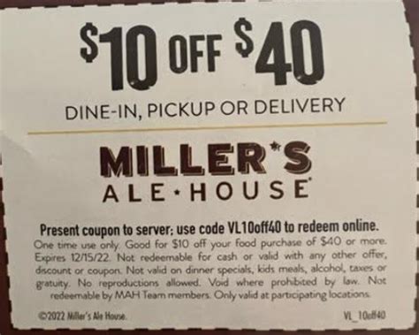 Miller's Ale House Coupon Code: Get $10 Off of $40 order Dine-in ...