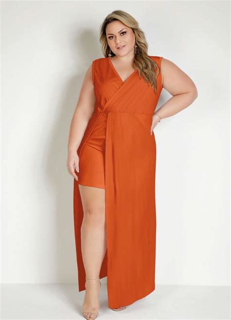 Vestido Longo Laranja Transpassado Plus Size Marguerite