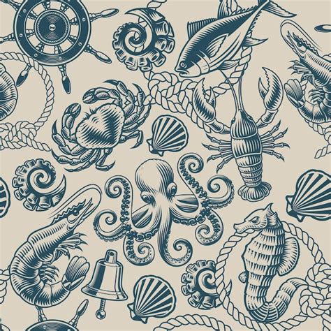 Fondo Vintage Con Mariscos Vector Premium