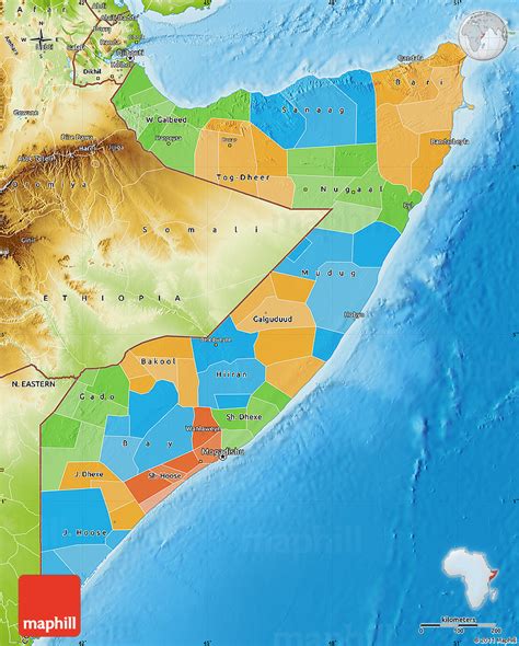 Political Map of Somalia, physical outside