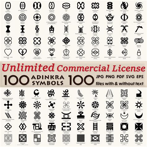 Unlimitted Commercial License For 100 Adinkra African Symbols Bundle Png  Pdf Svg Eps