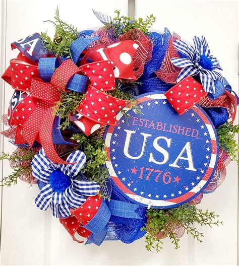 Patriotic Wreath. Patriotic Rustic Mesh.. Patriotic Decor. - Etsy