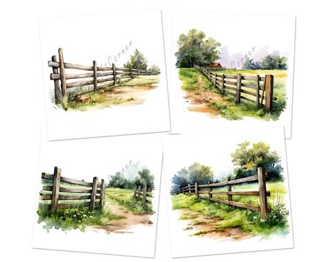12 Farm Fence Clipart Png Bundle Watercolor Fence Clipart Png Farm