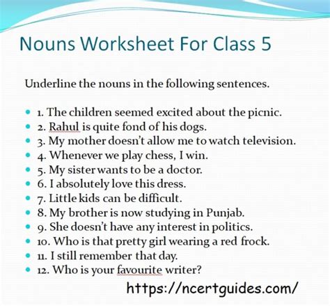 Nouns Worksheet For Class 5 Ncert Guides Com