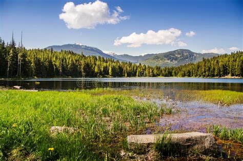 Beautiful Nature Landscape With A Lake Mountains Forest And Blue Sky