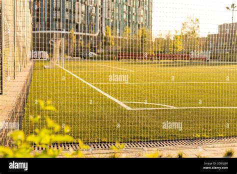 Soccer Or Football Net Background View From Behind The Goal With