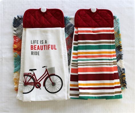 Bicycles And Stripes Hanging Kitchen Hand Towels Double Sided Hanging