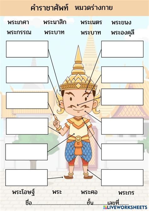 คำราชาศัพท์ หมวดร่างกาย Live Worksheets