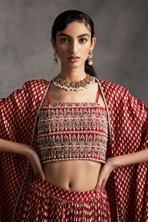 Buy Bhumika Sharma Red Net Printed Cape Lehenga Set Online Aza Fashions