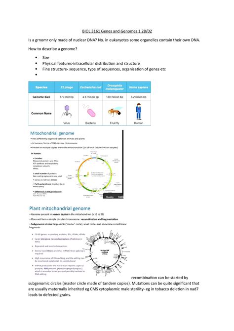 BIOL 3161 Lecture Notes All Lectures BIOL 3161 Genes And Genomes 1