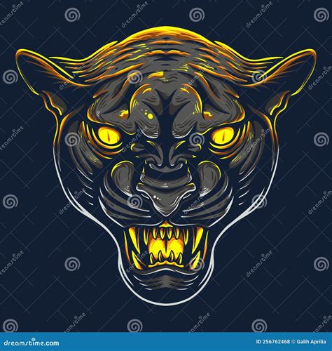 Vector Illustration Colorful Front View Panther Head With Angry Pose