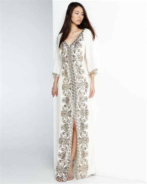 Lyst Badgley Mischka Floral Print Sequin Embellished Caftan Gown