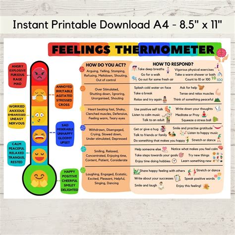 Feelings Thermometer Chart And Coping Skills Behaviour Awareness Mental