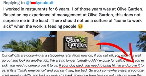 Olive Garden Fires Manager Because Of His 'Hardcore' Sick Leave Policy — "If Your Dog Died, You ...