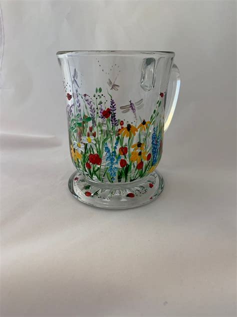 Wildflowers Glass Wildflowers Hand Painted Wine Glass Etsy