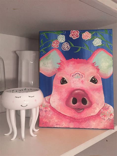 Whimsical Pig Painting Acrylic On Canvas Etsy