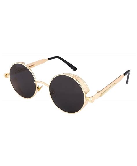 Retro Gothic Steampunk Sunglasses Round Metal Frame Flat Or Mirrored Lens Men Women B1857 Gold