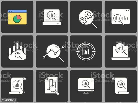 資料分析向量圖示設置在黑色背景上向量圖形及更多分析圖片 分析 商務 圖標集 Istock