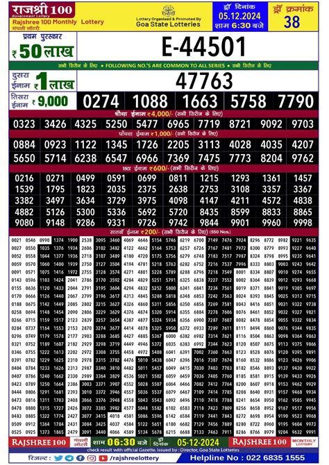 Rajshree 100 Monthly Lottery Result 6 30 PM 5 Dec 2024 All State