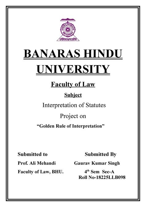 Interpretation Of Statutes Assignment By Gaurav Singh Banaras Hindu