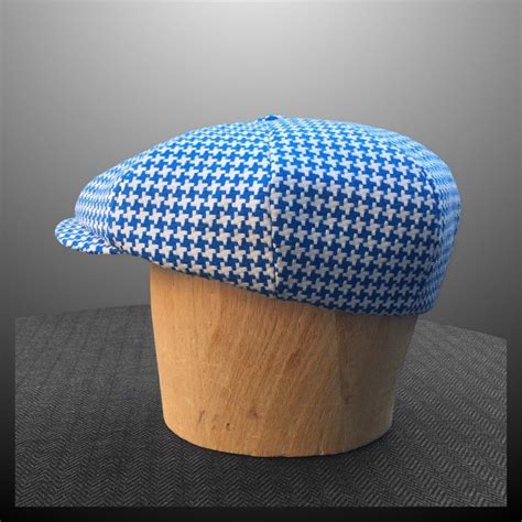 Summer Dapper Hat Blue Houndstooth Cotton Peaky Blinders Etsy