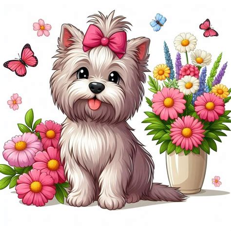 Cute Cairn Terrier C O Desenho Animado Vector Style Fundo Branco