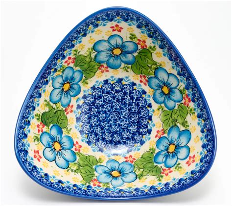 Lidia S Polish Pottery Hand Painted Triangle Fruit Bowl QVC