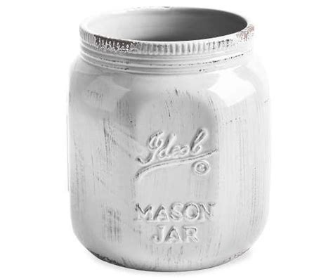 Home Essentials White Vintage Ceramic Mason Jar Crock 7 Mason Jars